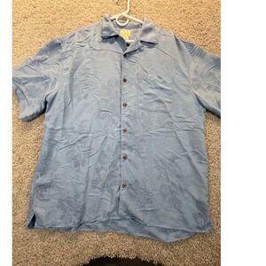 Jos A Bank Mens XL Blue Tropical Floral Jacquard Modal Blend Camp Shirt